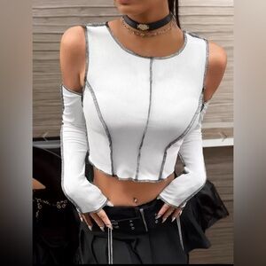 Solid Cut Out Round Neck Long Sleeve Top…Sz: Large…Color: White
